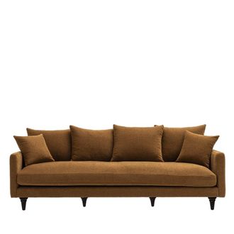 DRAWER Sof&aacute; de 4 plazas en tejido con patas torneadas - Bronce