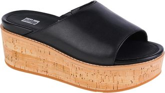 FitFlop FitFlop Eloise FT5-001 Slides Sandals Womens Black Leather Cork Wrap Wedge