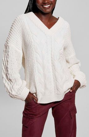 Guess Aki Cable Knit Cardigan in Dove White at Nordstrom, Size Small