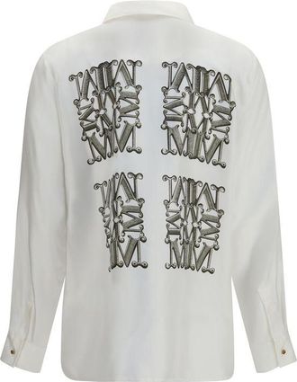 Max Mara Logo-Printed Silk Twill Shirt - White
