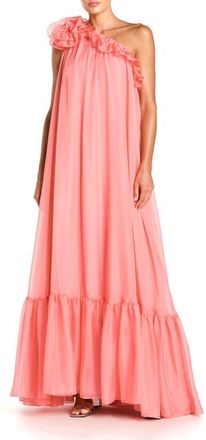 Mac Duggal Womens One Shoulder Chiffon Maxi Gown with 3D Rosette in Hibiscus at Nordstrom, Size X-Small