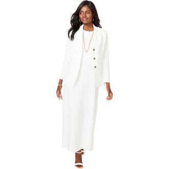 Jessica London Stretch Crepe Maxi Jacket Dress in White at Nordstrom, Size 16