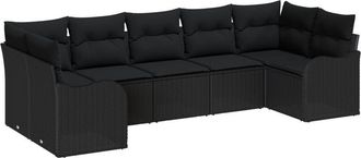 vidaXL Garden Sofa Set with Cushion 7 pcs Black Poly rattan Vidaxl