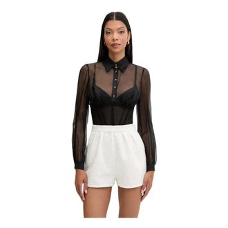 Elisabetta Franchi Organza en Boucl&eacute; Tweed Romper - Dames - Jumpsuits & Playsuits - Zwart - Maat: XS Tweed