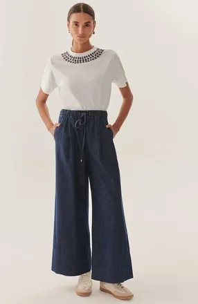 Exquise Esmeralda Drawstring Palazzo Pants in Indigo at Nordstrom, Size X-Large