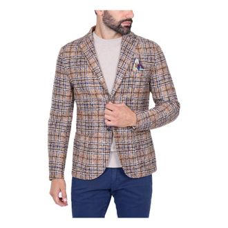 Bob Jassen, Heren, Beige, M, Wol, Single-breasted Check Jacket