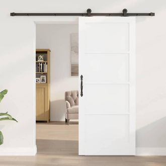 Berkfield Home Sliding Door with Hardware Set ORKDALWhite Solid Wood Pine in White