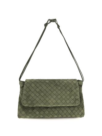 Bottega Veneta Womens Shoulder Bag Giorno Green Tweed Tweed-Gold Calf Leather (bos Taurus) Tweed/gold