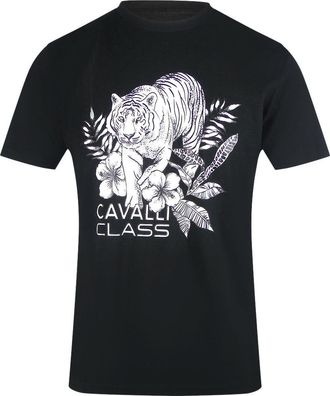Cavalli Tiger Floral Logo Zwart T-shirt