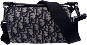 Dior Beige Navy Canvas Leather Shoulder Bag (Pre-Owned)