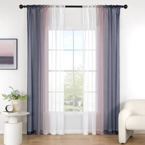Rideaux Voilage Rayés Blanc Et Beige MIULEE - Lot De 2 | 140x225cm Oeillets Métal