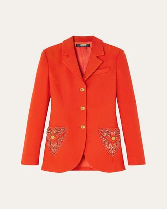 Versace Studded Single-Breasted Wool Crepe Jacket