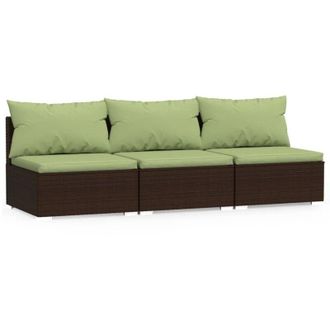 vidaXL Sof&aacute; De Jard&iacute;n De 3 Salones Con Almohadas Mimbre Pe Brown