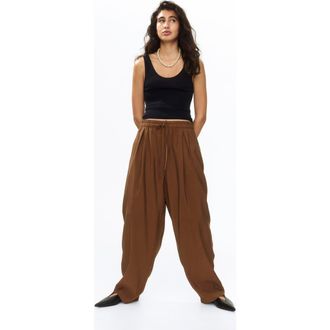 H&M Barrel Drawstring Trousers in Brown at Nordstrom, Size Xx-Large