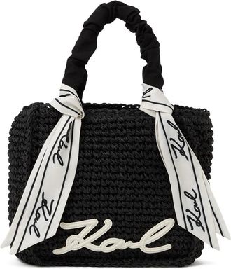 Karl Lagerfeld Woven Handbag with Ruched Handle and Signature Detail