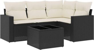 vidaXL Vidaxl - Set De Muebles De Jard&iacute;n 5 Pzas Y Cojines Rat&aacute;n Sint&eacute;tico Negro