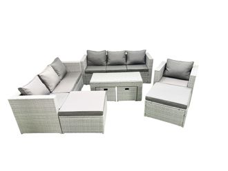 Fimous Outdoor Rattan Garden Furniture Set with Grey Cushions Luxury 11 Seater with Chair & Coffee Table For Conservatory, Patio in Light Grey