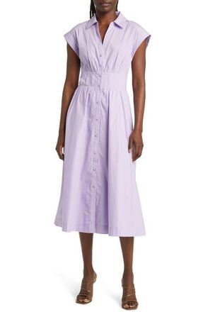 Du Paradis Short Sleeve Cotton Midi Shirtdress in Lilac at Nordstrom, Size Large