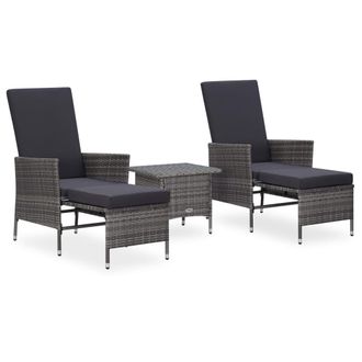 vidaXL Set De Muebles De Jard&iacute;n 3 Pzas Y Cojines Rat&aacute;n Sint&eacute;tico Gris Vidaxl