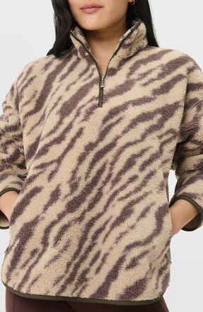 Sweaty Betty New Plush Fleece Half Zip Jacket in Beige Linear Texture Print at Nordstrom, Size X-Small