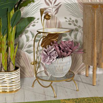Dmora Mesa De Centro Danesami, Forma Redonda, Color Transparente, Estructura De Vidrio, 40x40x78h Cm Oro