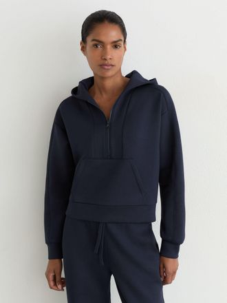 Reiss Navy Premium Interlock Half-zip Hoodie, XS