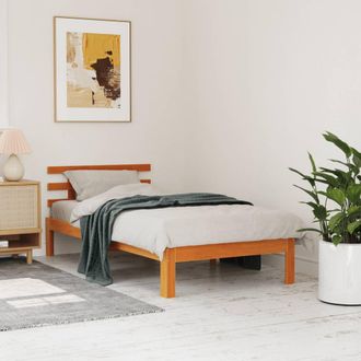 vidaXL Cama Sin Colch&oacute;n Madera Maciza De Pino Marr&oacute;n Cera 100x200 Cm Vidaxl