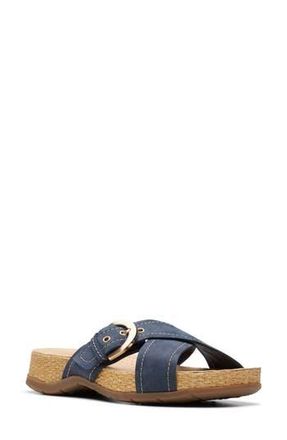 Clarks Reileigh May Slide Sandal in Navy Nubuck at Nordstrom Rack, Size 10