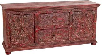 Wanderlust Deco Aparador De Madera Artesanal Rojo 165x45x76h Cm