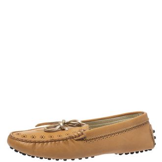 Tod's Tods Tan Perforated Leather Bow Loafers