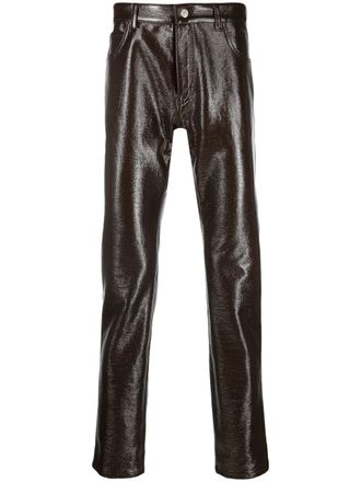 Courr&egrave;ges high-shine tapered trousers - men - Cotton/Cotton/Polyurethane/Spandex/Elastane - 32 - Brown