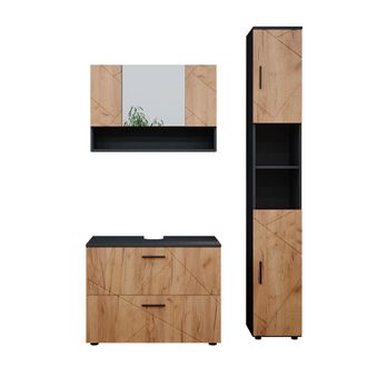 Vicco Conjunto De Muebles De Ba&ntilde;o Irma, Oro Power Roble/antracita, 3 Piezas, Mueble Bajo 80 Cm