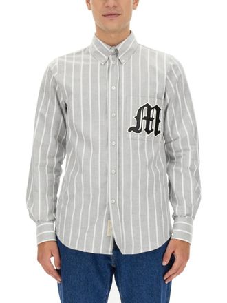 Msgm Grey Regular Stripes Shirt