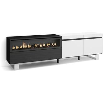 Skraut Home Skraut Home - Mueble Tv, Televisi&oacute;n, Muebles De Sal&oacute;n, Almacenaje, 200x57x35cm, Para Tv Hasta 80, Chimenea El&eacute;ctrica, Dise&ntilde;o Industrial, Estilo Modern