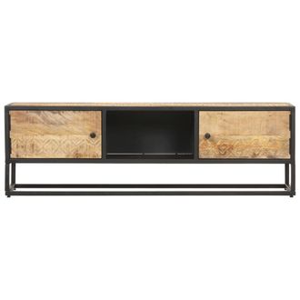 Berkfield Home TV Cabinet with Carved Door 130x30x40 cm Rough Mango Wood in Brown | Size: 130 x 30 x 40 cm