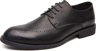 Generic Formal Shoes Dress Oxford for Men Lace Up Brogue Embossed Derby Shoes Faux Leather Rubber Sole Block Heel Low Top Resistant Non Slip Party(Black,6.5 U