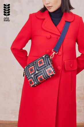 Orla Kiely Womens Navy Geometric Floral Print Slim Crossbody Bag With Adjustable Strap - One Size