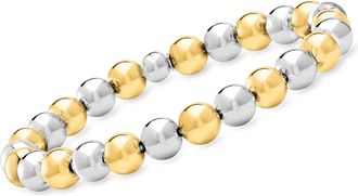 Ross-Simons Italian 8mm Sterling Silver and 18kt Gold Over Sterling Bead Stretch Bracelet