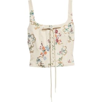 Alexander McQueen Distressed Floral Corset Top in Ivory Multicolour at Nordstrom, Size 10 Us