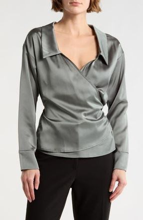 Renee C Faux Wrap Satin Top in Olive at Nordstrom Rack, Size X-Small
