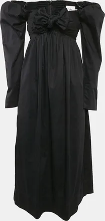 Aje Aje Black Cotton Bow Detail Off-Shoulder Midi Dress