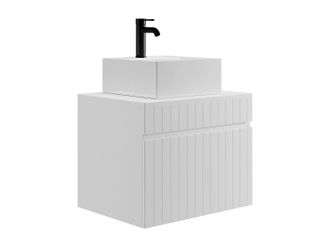 Vente-Unique Mueble de baño suspendido blanco con lavabo cuadrado - 60 cm - SATARA