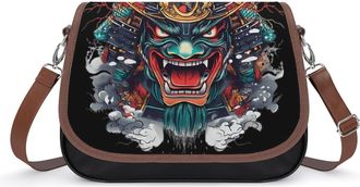Generic Oni Mask Japanese Armor Crossbody Bag Womens Handbag PU Message Bags Shoulder Purse with Adjustable Strap