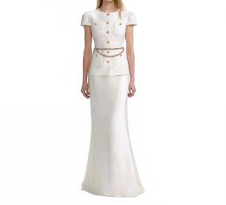Self Portrait Taffeta Chain Belt Maxi Dress In Cream