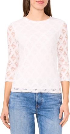 Halogen Lace Three-Quarter Sleeve Top in Bright White at Nordstrom Rack, Size Xx-Large