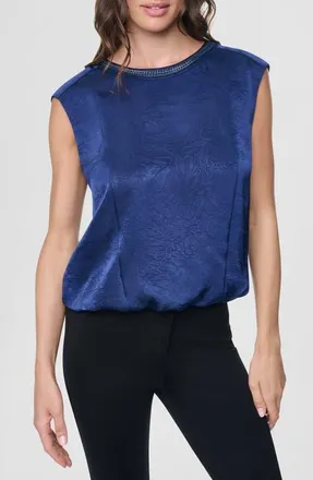 DKNY Chain Sleeveless Crinkle Satin Top in Intrepid Blue at Nordstrom, Size X-Small