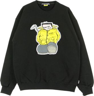 Iuter Sweatshirt met ronde hals en patch - Heren - Sweatshirts - Zwart - XL - Katoen - Hoodies & sweatvesten