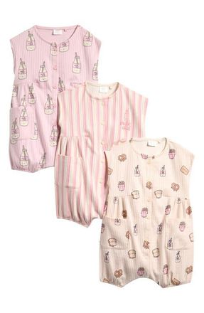 Next 3-Pack Milk Club Rompers in Pink at Nordstrom, Size 9-12M