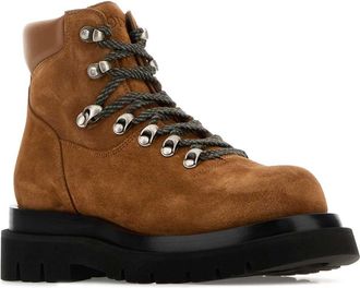 Bottega Veneta Womens Suede Lug Sole Ankle Boot Caramel