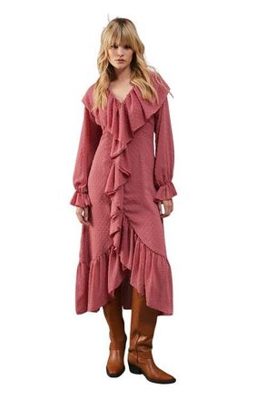 Warehouse Dobby Chiffon Midi Dress in Rose at Nordstrom, Size 10